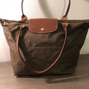 Longchamp large Le Pliage Tote- khaki/ gold